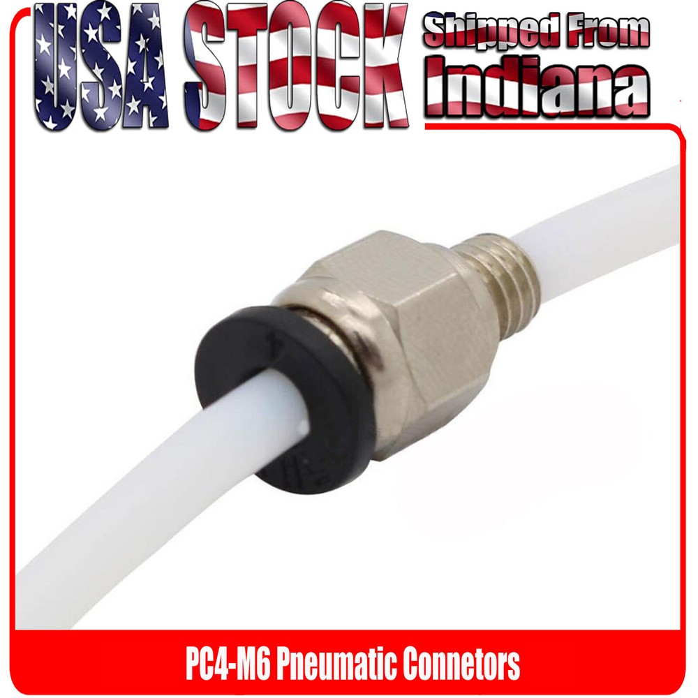 PC4-M6 Quick Fitting Pneumatic, Bowden PTFE Tube Connector, Silver, Pass Through