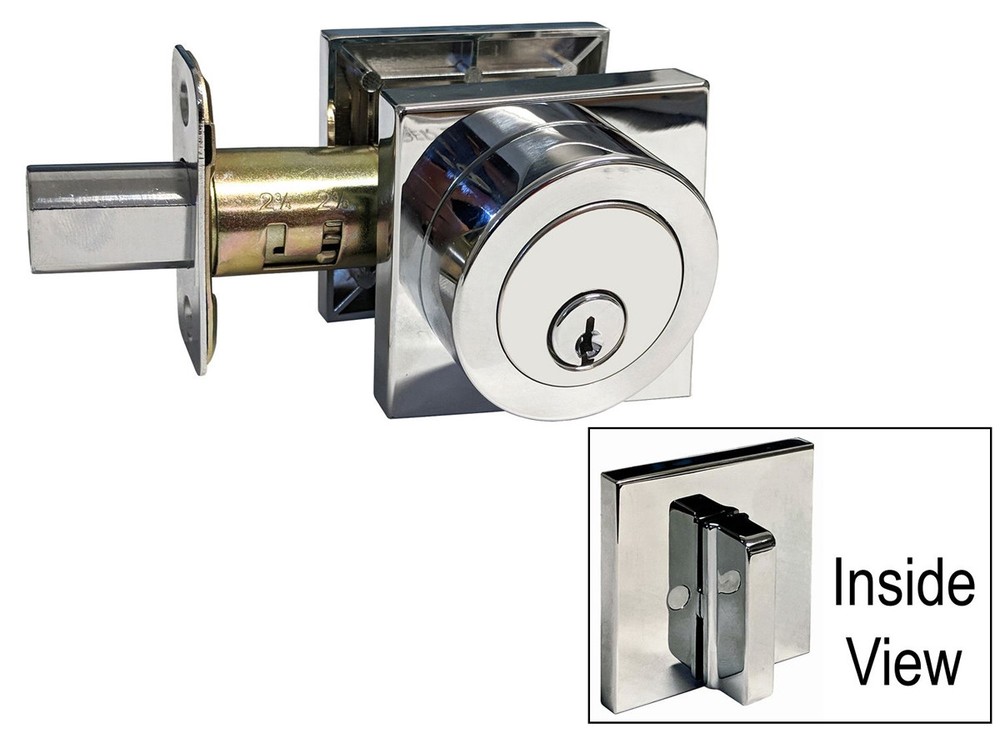 Polished Chrome Square Plate Single Deadbolt Door Lock lockset Knobs