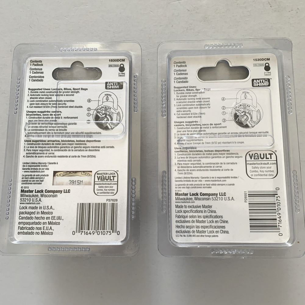 2 pack Masterlock 1530DCM Blue Combination Padlock Master Lock Anti Shim Colors