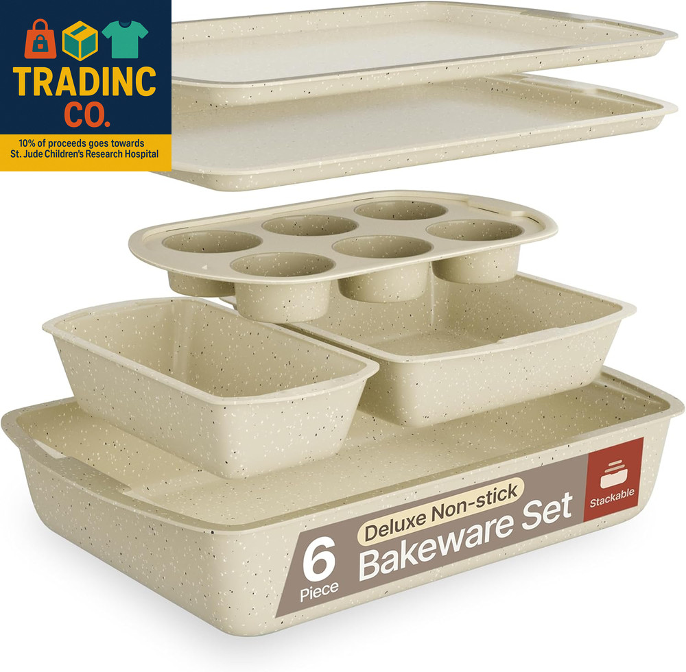 Bakken Swiss - Bakeware Set – 6 Piece – Stackable, Deluxe, Non-Stick Baking Pans