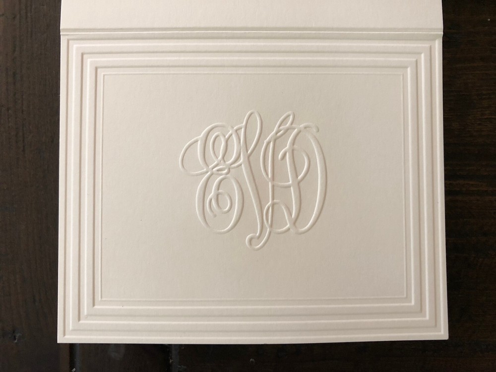 Embossed Personalized Monogram Folded Note Cards with Envelopes, Ivory