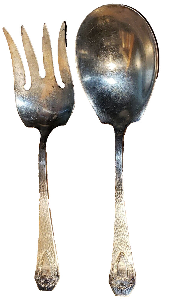 1847 ROGERS BROS XS TRIPLE SILVER SERVING SPOON & FORK VINTAGE