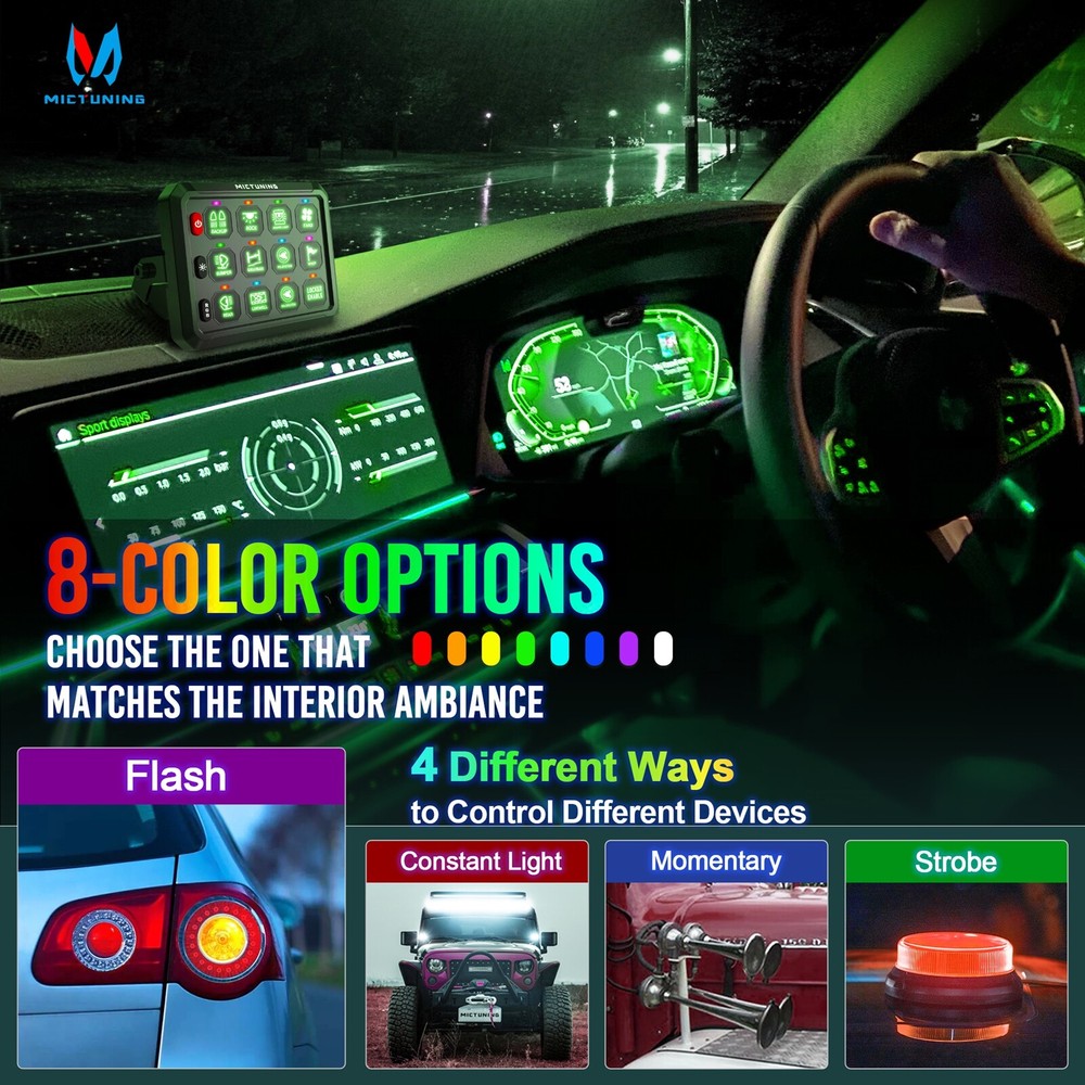 MICTUNING P1S RGB 12 Gang Switch Panel - Multifunction Auxiliary Circuit Control