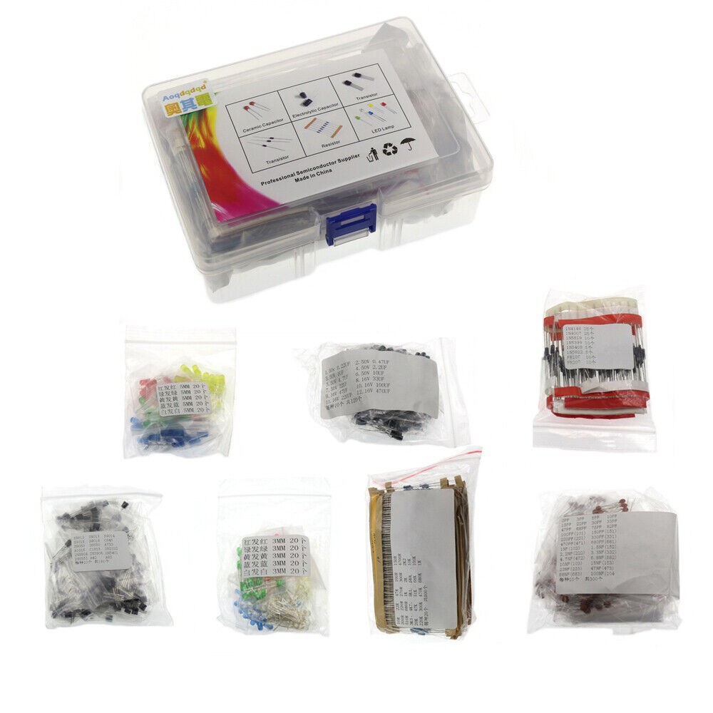 Electronic component transistor capacitor diode led metal film resistor box kit