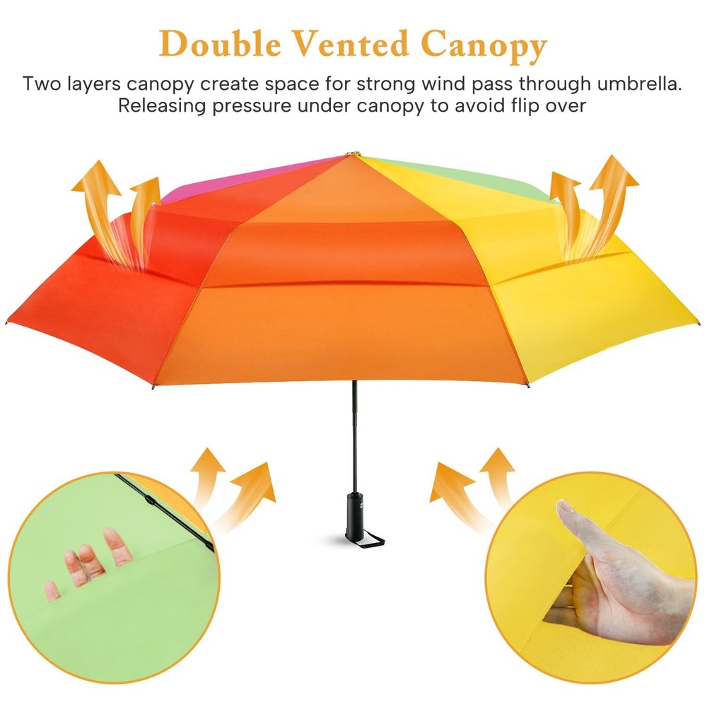 Rainbow Umbrella For Adults Oversized 54inch Double Layer Windproof Extra Large