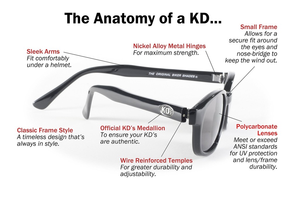 Pacific Coast Original KD's Biker Sunglasses (Black Frame/Dark Grey Lens)