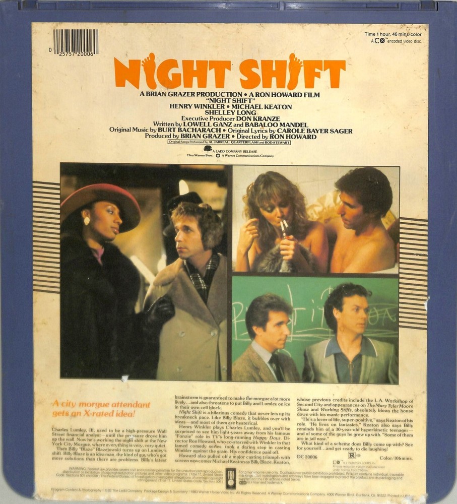 Night Shift (1982) Vintage CED Videodisc