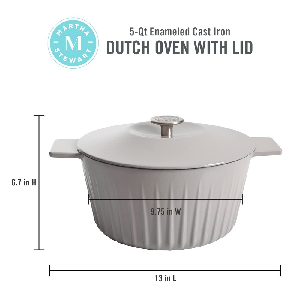 Eastholm 5 QT Enamel Cast Iron Dutch Oven, Grey