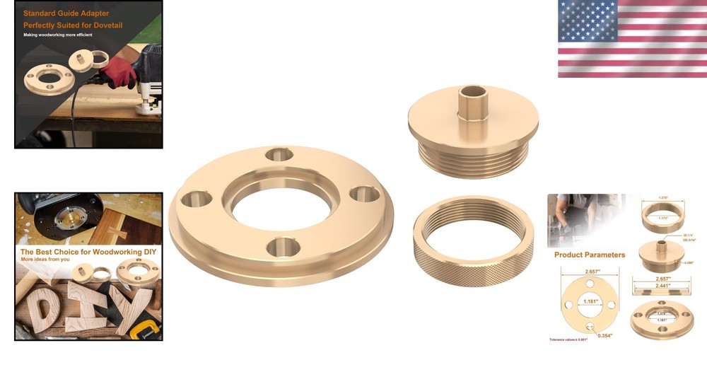High-Quality 3-Piece Solid Brass Router Bushing Set - 1/4 Inch for Versatility