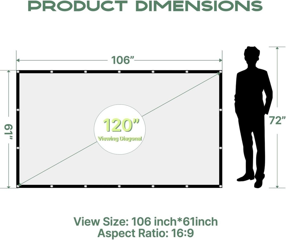 120 Inch Projector Screen | Thickened Washable Polyester | 16:9 Foldable HD C...