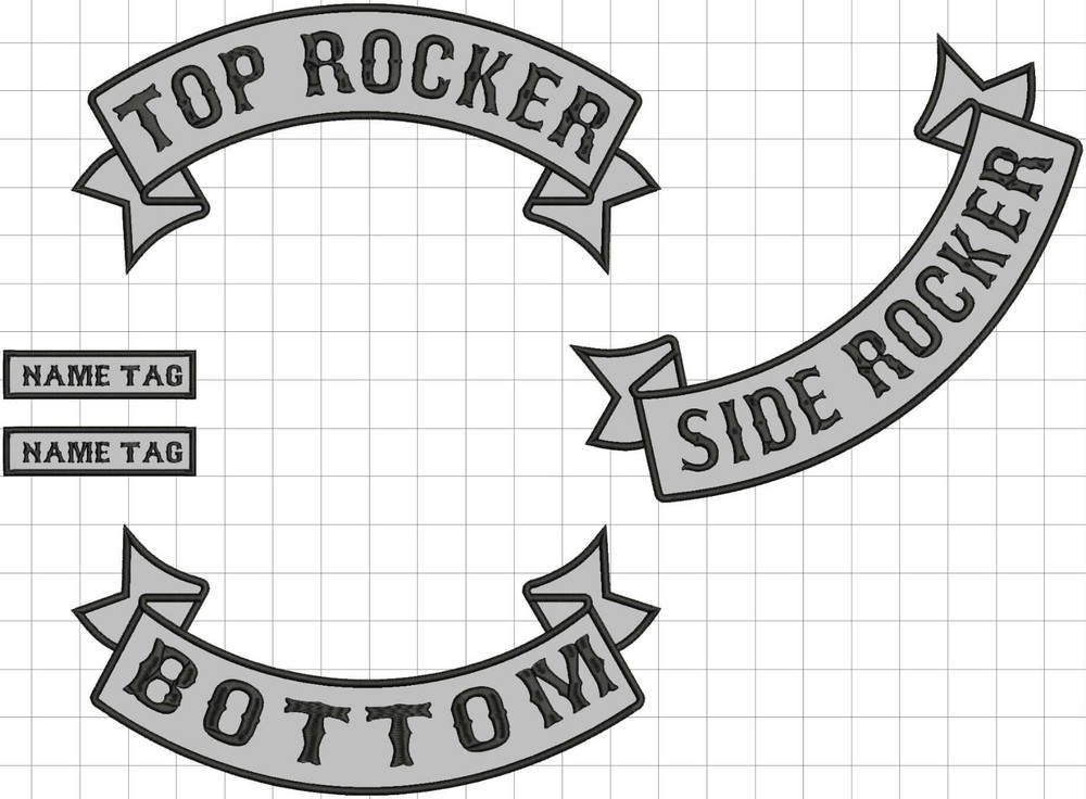 REFLECTIVE CUSTOM 12" ROCKER SET Motorcycle Patch: Top + Bottom + Side   large
