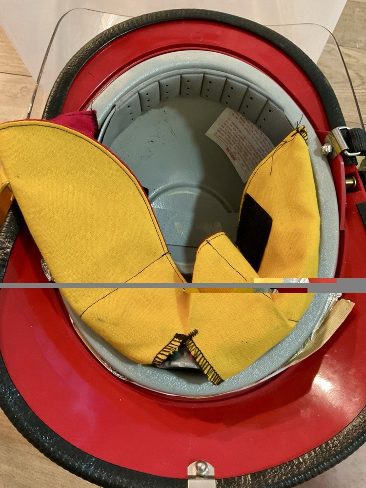 Vintage Red Bell Fire Helmet Adjustable Size