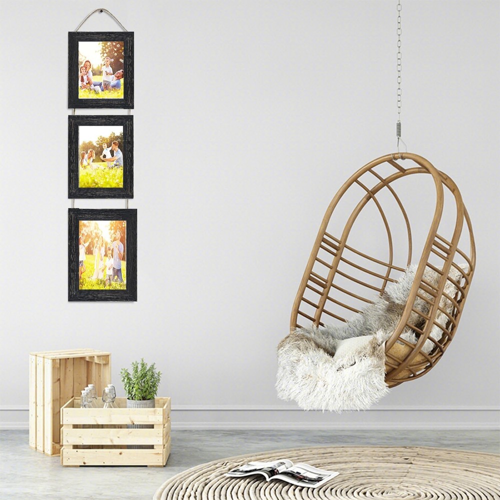 4x6 Wall Hanging Picture Frames Collage with 3 Opening Frames Black 4x6