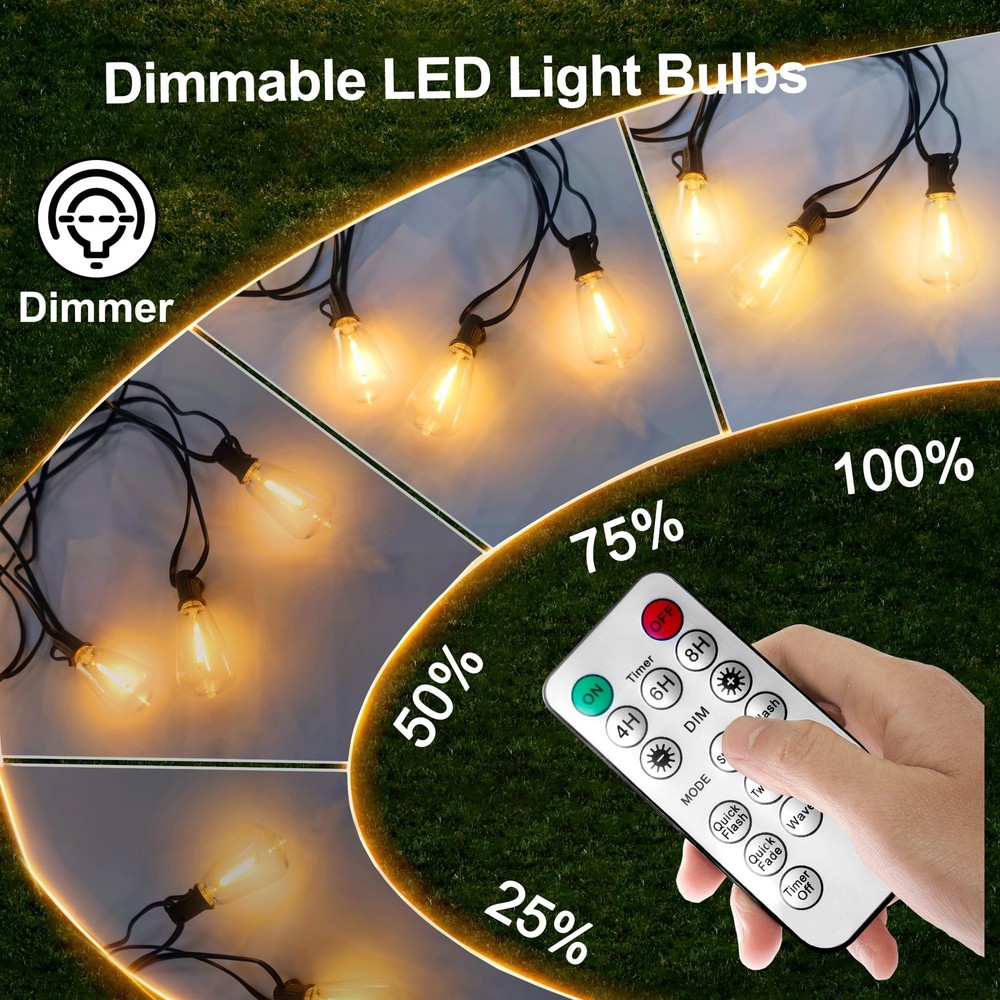 100FT Solar String Lights Outdoor Waterproof with Remote Control Solar Patio