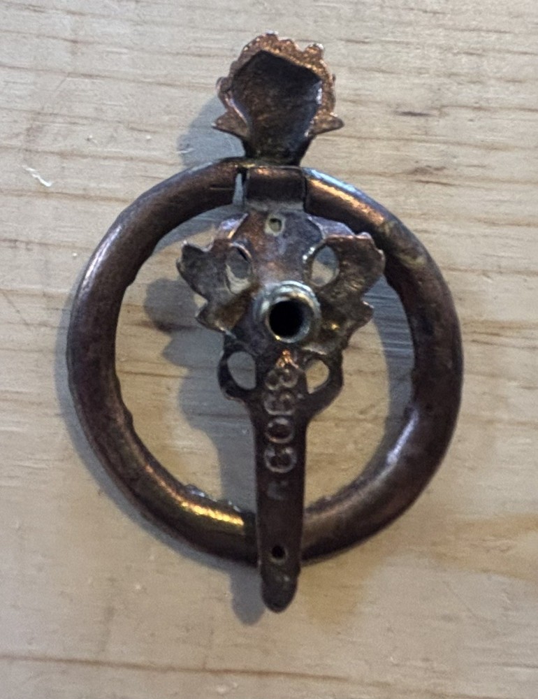 RARE 2” TORCH Brass Art Deco Victorian Antique Hardware Drop ring Drawer Pull