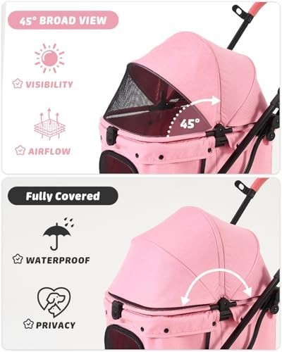 Foldable Dog Stroller for Small Medium Pets, 4-Wheel Shock Absorption, Adjustabl