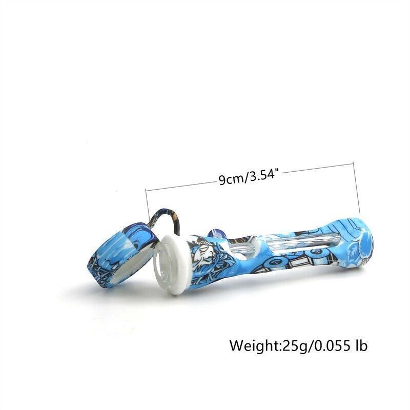 2-Pack Random Color Silicone Smoking Pipes w/ Printed Caps - Durable & Portable