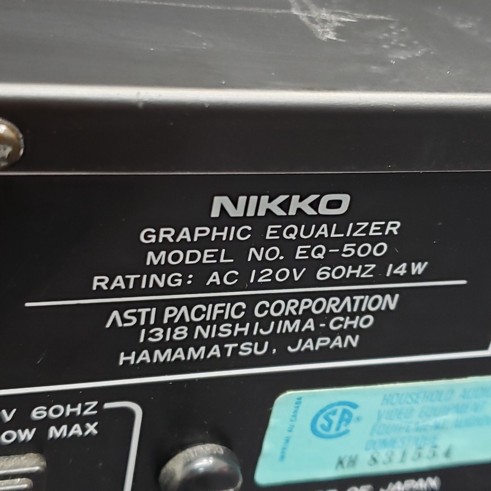 Nikko Black EQ-500 Stereo Graphic Equalizer - Tested and Working