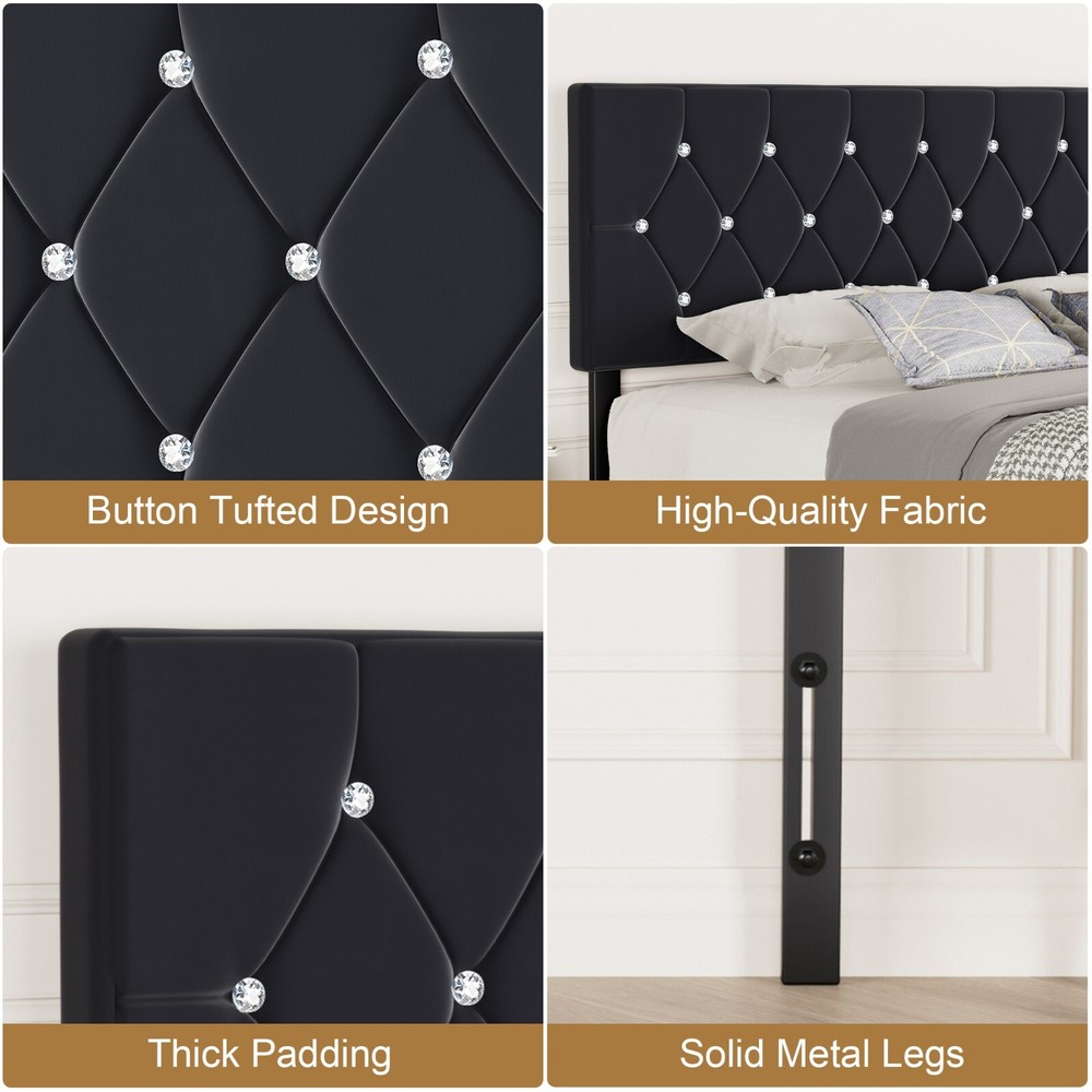 Queen King Size Upholstered Headboard Only Velvet Button Tufted Adjustable Bed