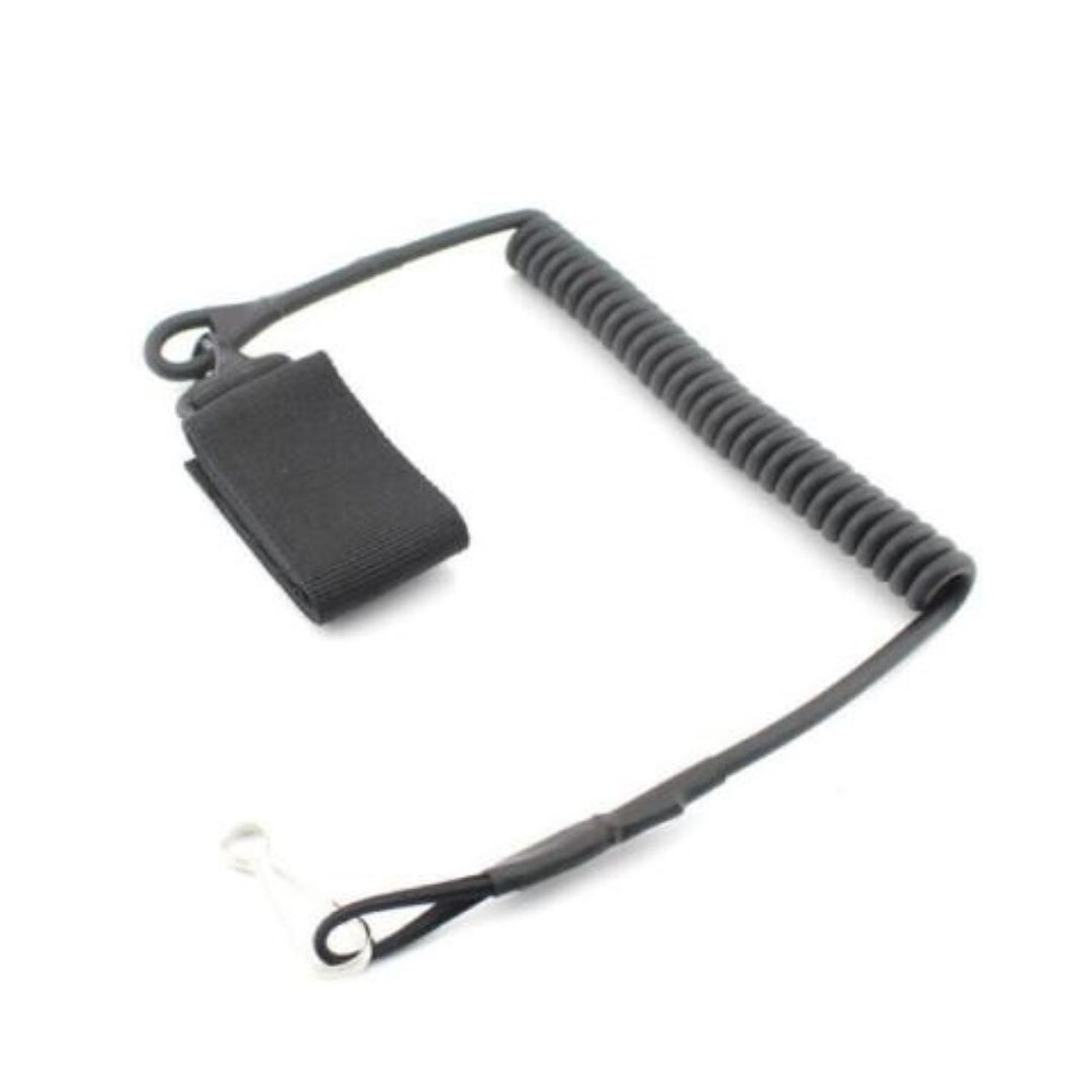 Tactical Pistol Sling Elastic Lanyard Secure Spring Retention Black