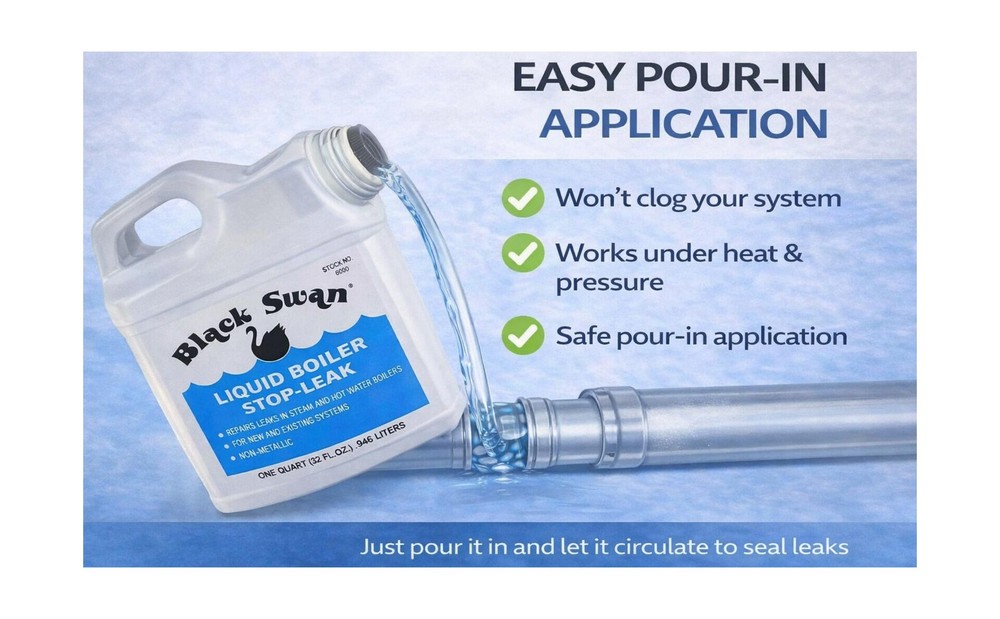 Black Swan Liquid Boiler Stop-Leak – Boiler Leak Sealer for Steam & Hot Wa