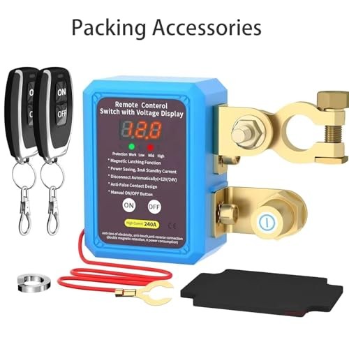 240A 12V Remote Battery Disconnect Switch Kill Switch with LED Voltage BLUE