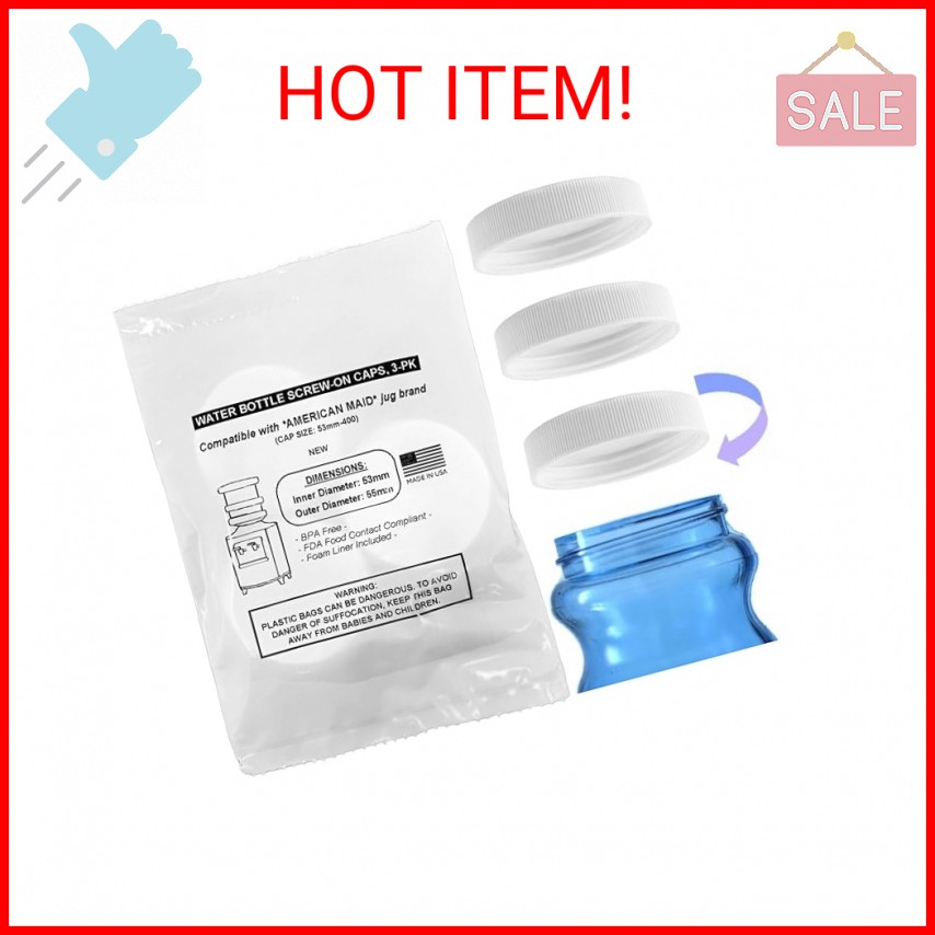 Threaded/Screw-On Caps for 3 and 5 Gallon Water Bottle Jugs (3 pk) (53mm, White)