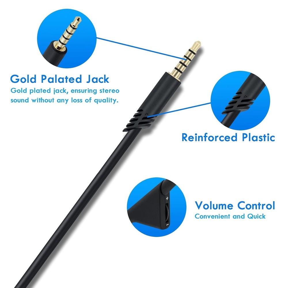 Mcbazel 2M 6.5 Feet Replacement Headset Cable with Volume 2 meters, Black