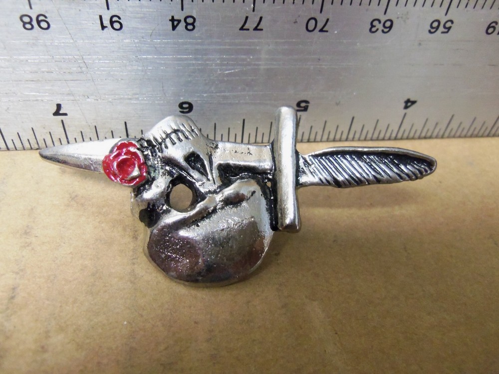 Large Skull with Rose & Dagger Hat Pin (NOS)