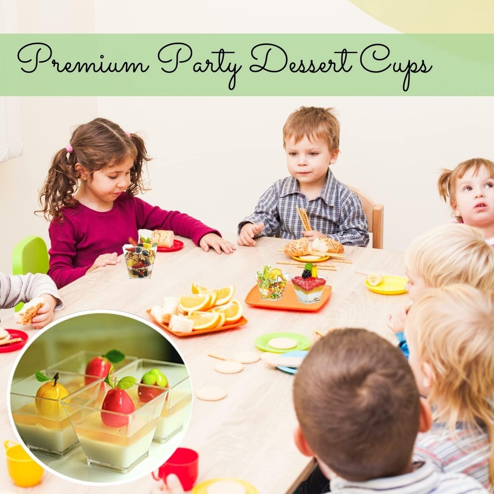 50 Pack Square Dessert Cups with Spoons Plastic Disposable Plastic Cups 3.5 Oz