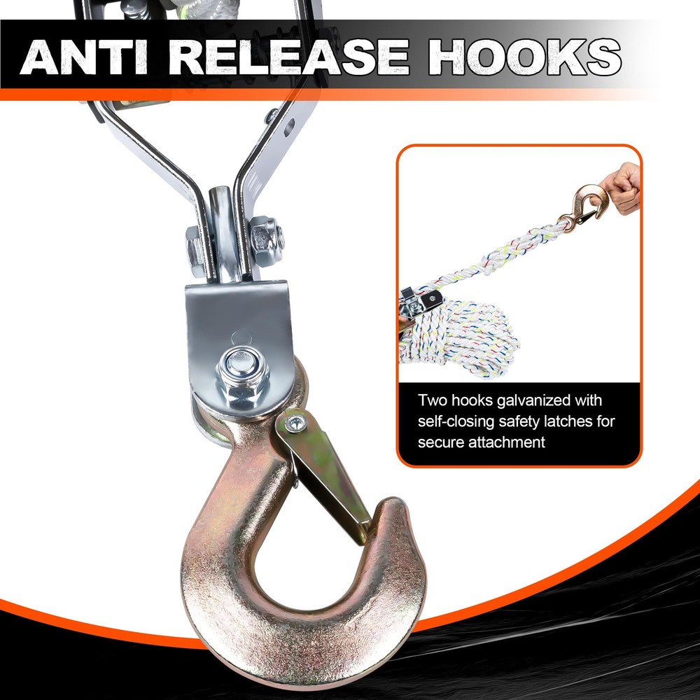 Rope Puller, 3/4 Ton Capacity with 100ft 0.6" Rope, Come Along Tool, Ratchet ...