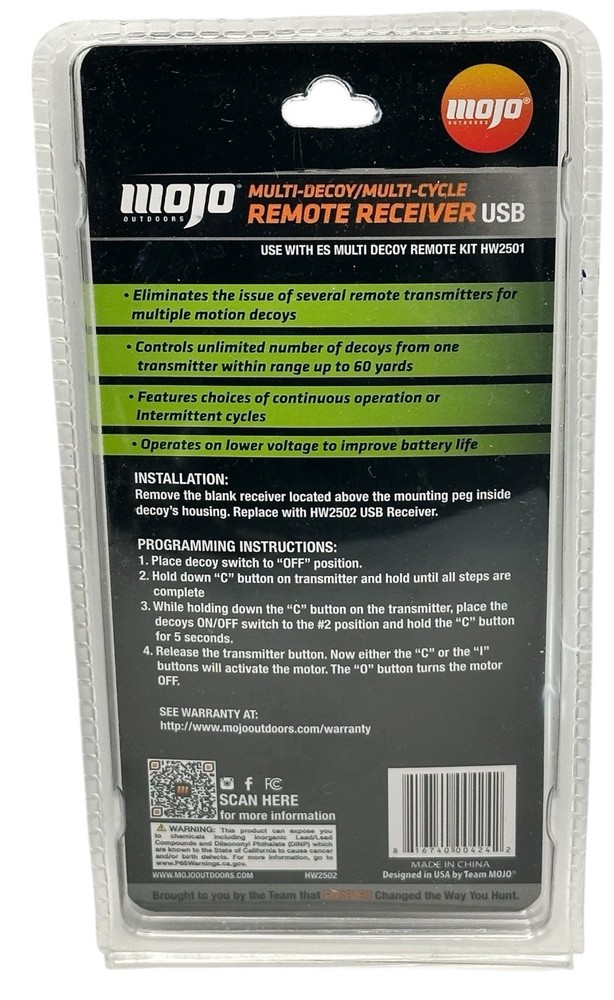 Mojo Outdoors Multi-Decoy Multi-Cycle Receiver USB HW2502 NEW
