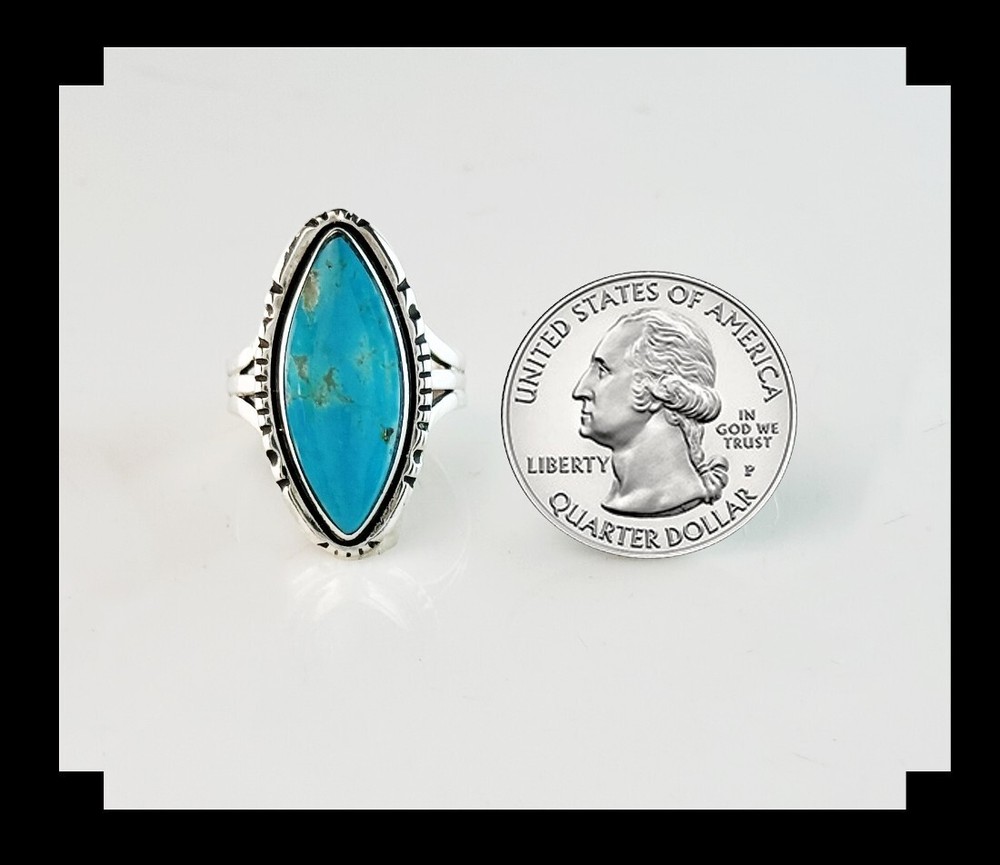Handcrafted Sterling and # 8 Turquoise Ring Size 9 1/4