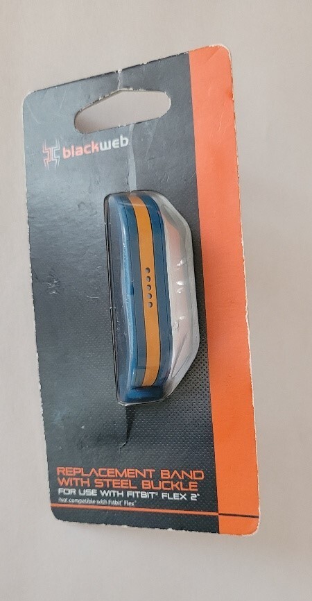 Fitbit Flex 2 Band Blue-Orange Blackweb REPLACEMENT (L6) w/ Silver Steel Buckle