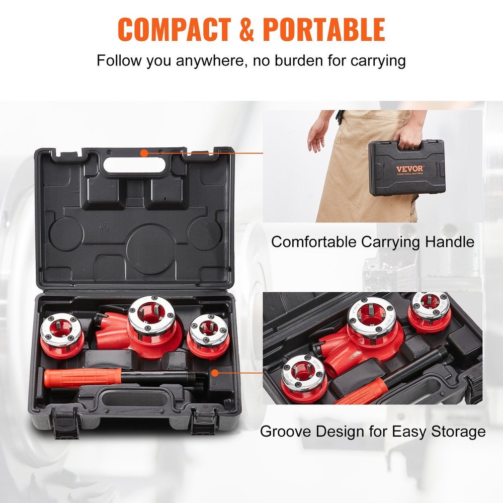 1/2" 3/4" 1" NPT Threading Set with 3 Dies for Construction Projects