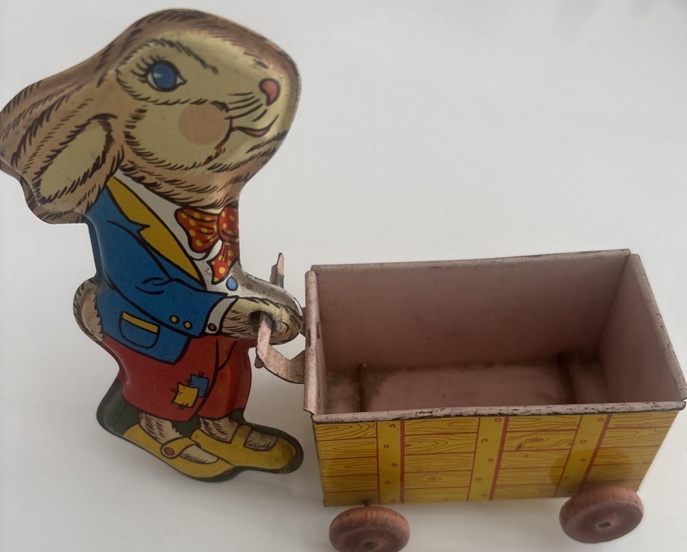Metal Bunny Rabbit with Cart Easter missing One Wheel