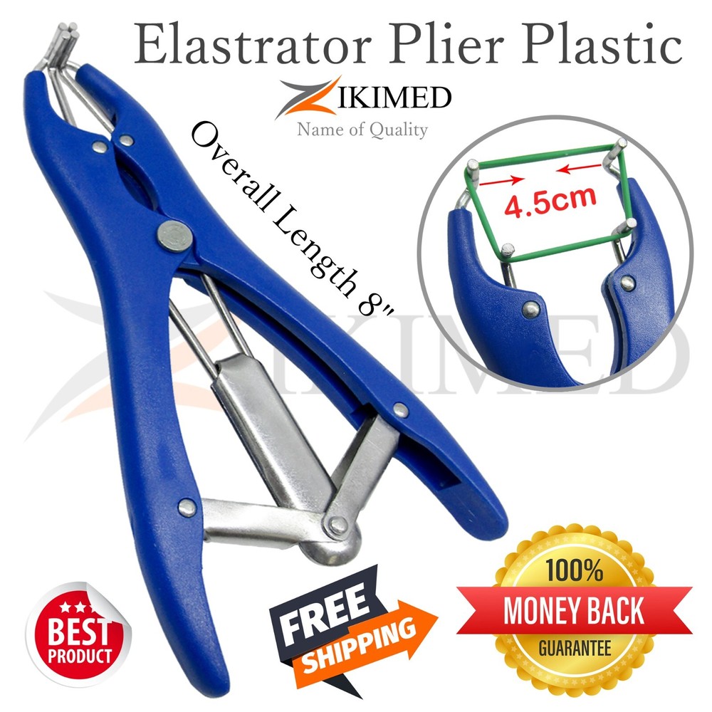 Elastrator Castration or Tail Docker Pliers Blue Plastic Handle 8" Long
