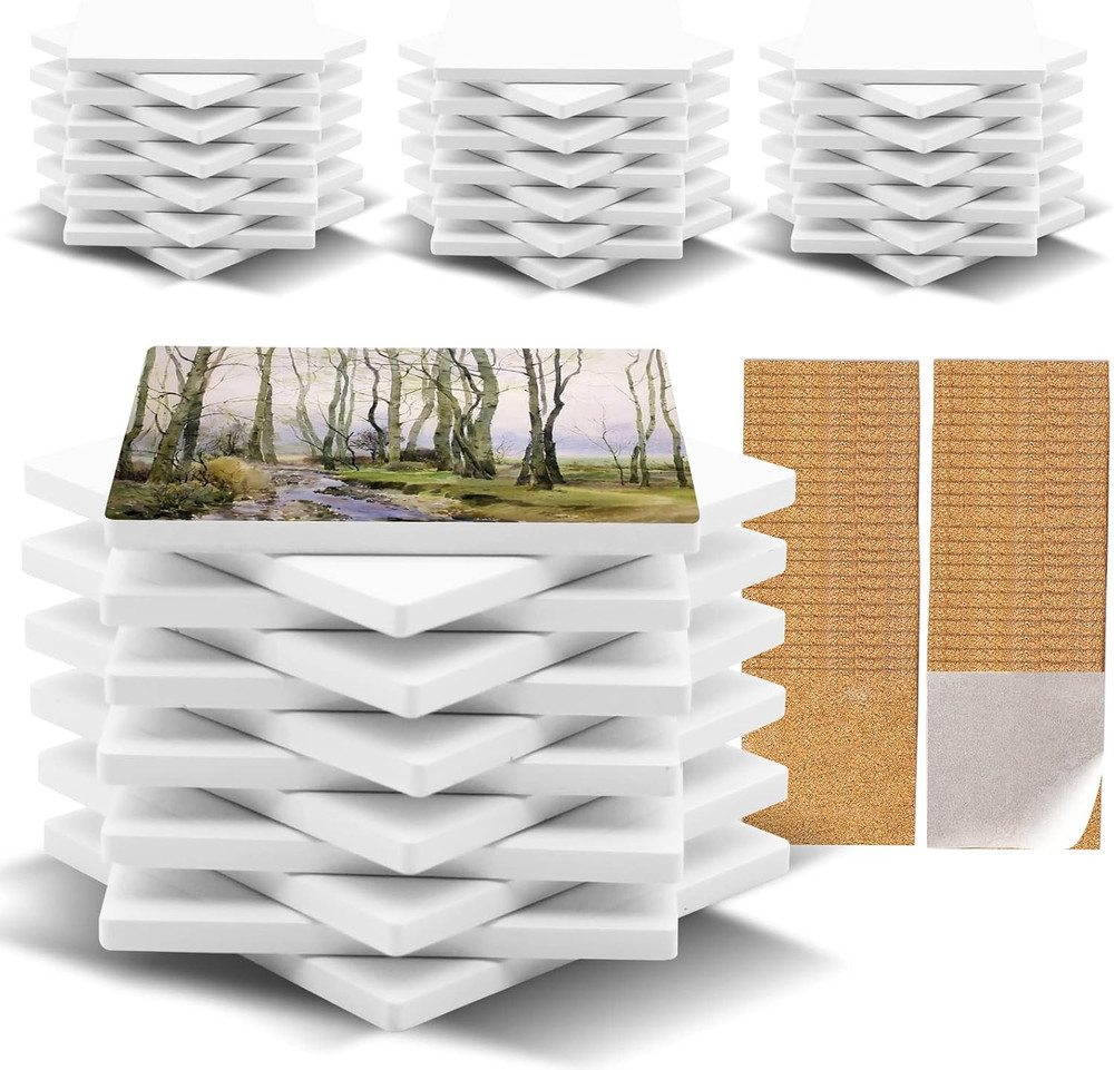 48 Pack Sublimation Blanks Coasters Bulk, 4 Inch Glossy White Glazed Ceramic ...