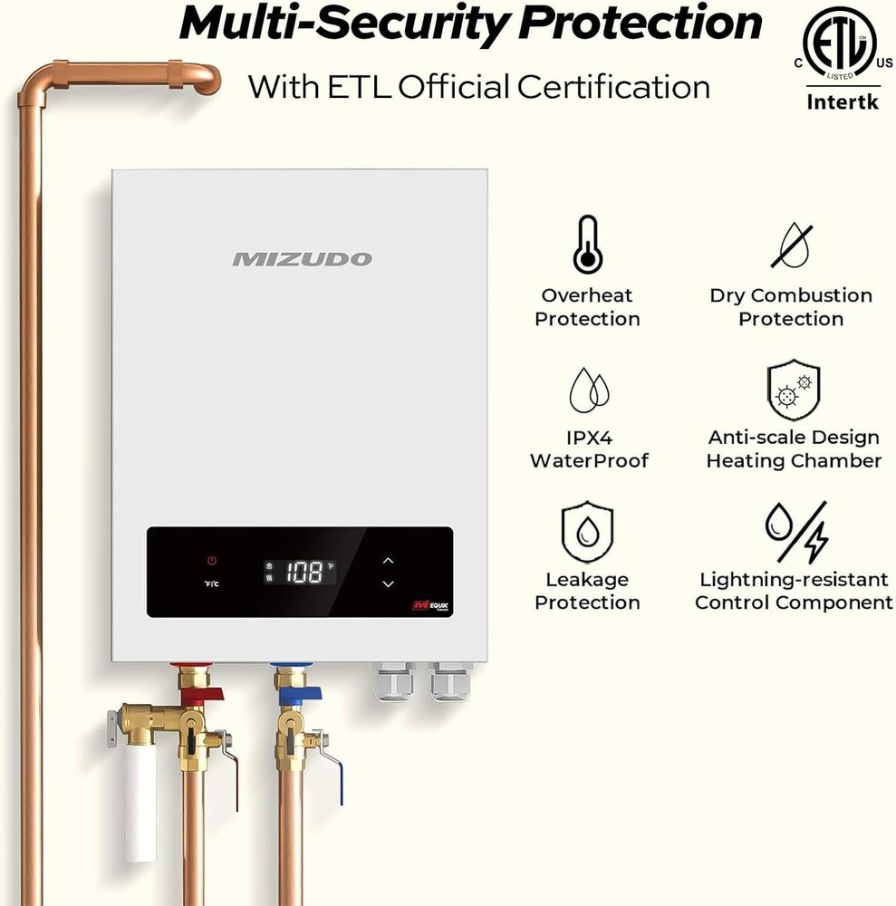 MIZUDO 27kW 240V Electric Tankless Water Heater Instant Hot For the Whole House