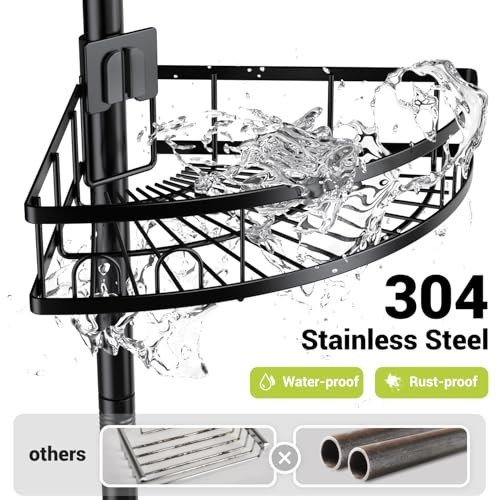 4-Tier Rustproof Corner Shower Caddy - Standing Organizer Shelf Rack for Bathroo