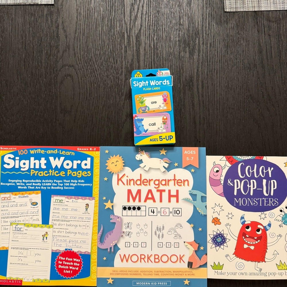 New Kids Learning Workbook Set Sight Words Kindergarten Math Color Pop-Up