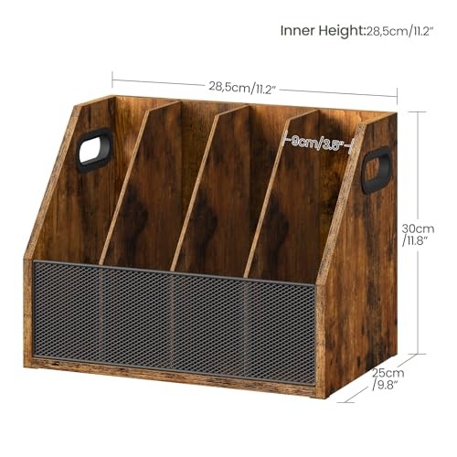 Wooden Desktop File Organizer with Removable Dividers, Mesh Front Panel for