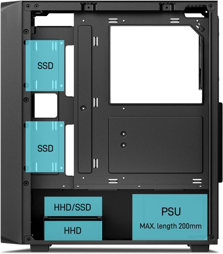 EC2 Black Mid Tower Case – Supports 50 Series Graphics & Cooling