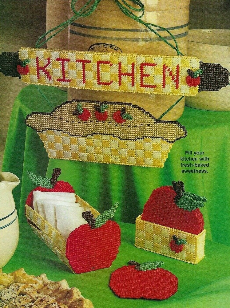 KITCHEN APPLE COLLECTION COASTERS NAPKIN PLASTIC CANVAS PATTERN INSTRUCTIONS