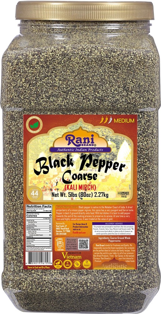 Rani Black Pepper Coarse Ground 28 Mesh (Table Grind) 80oz PET Jar