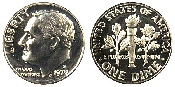 1970 S ROoSEVELT DIME GEM DCAM PROOF from PROOF Set