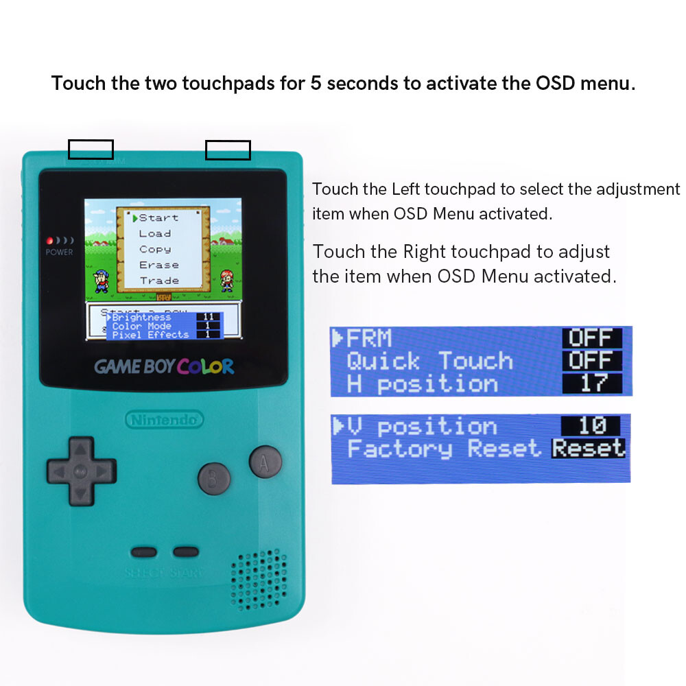 Drop In Menu IPS Backlight LCD Kit For Gameboy Color GBC W/Patterned Screen