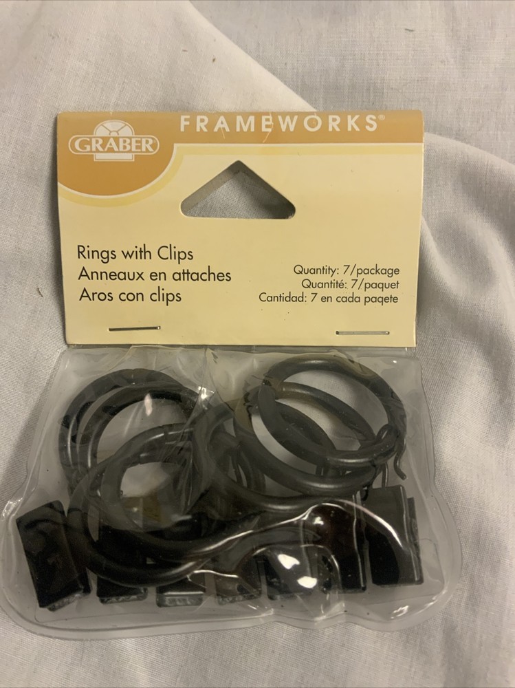 NWT Graber Structures Frameworks Pewter Curtain Shower 7 Rings w Clips
