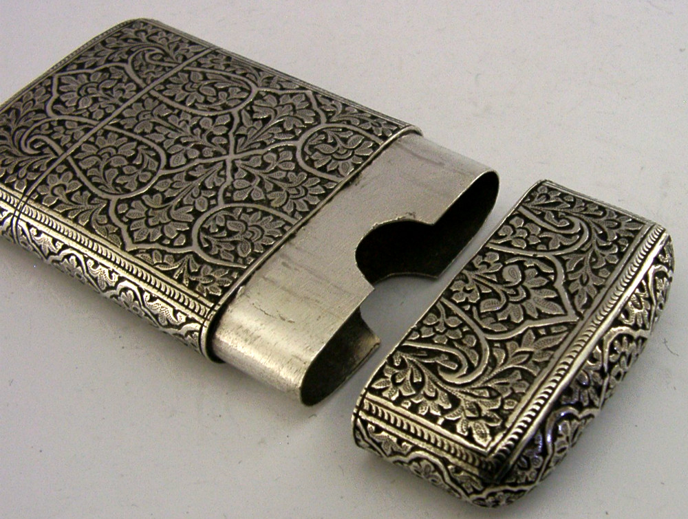 TOP QUALITY INDIAN 115g SOLID SILVER CIGAR CASE BOX c1890 ANTIQUE