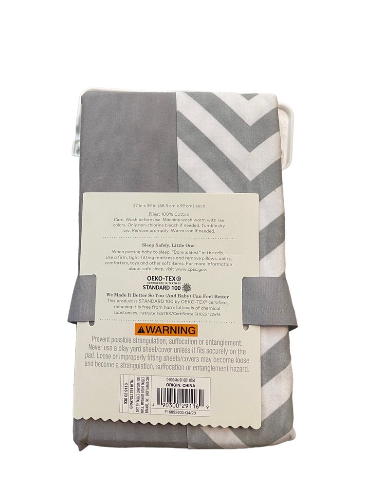 Cloud Island Sheets 2 Pk Play Yard Fitted Sheets Gray & White
